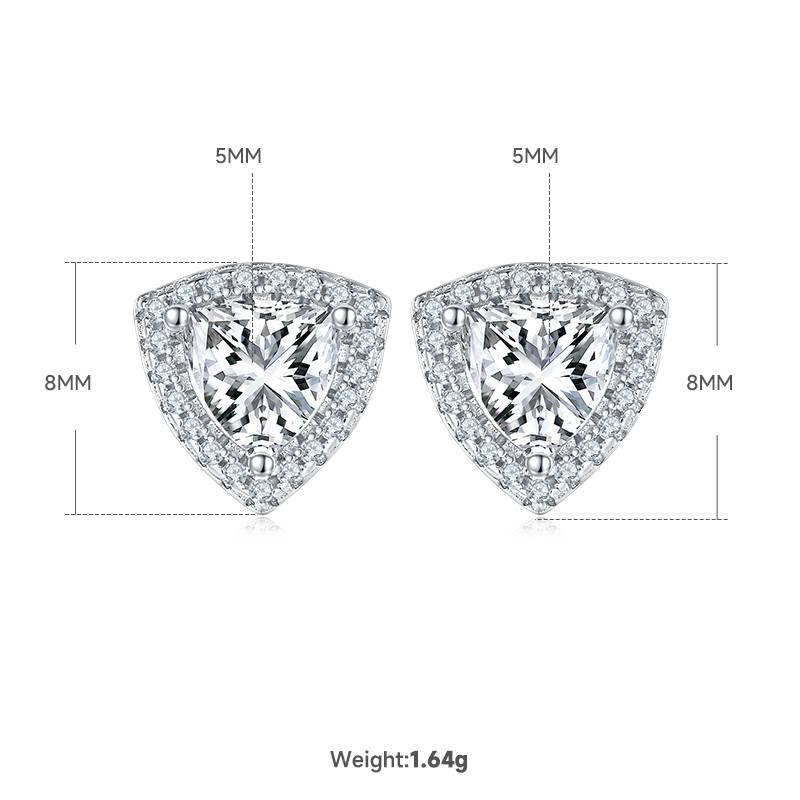 Light luxury triangle S925 silver plated platinum Moissanite diamond pendant earring set